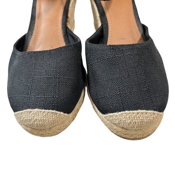 H&M heels women's 5.5 black platform wedge espadrilles ankle strap round toe - Picture 3 of 11
